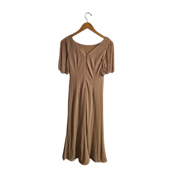 Alex Evenings Metallic Embellished Flutter Sleeve Boat Neck Ruched Waist  Gown 4 - Picture 4 of 9